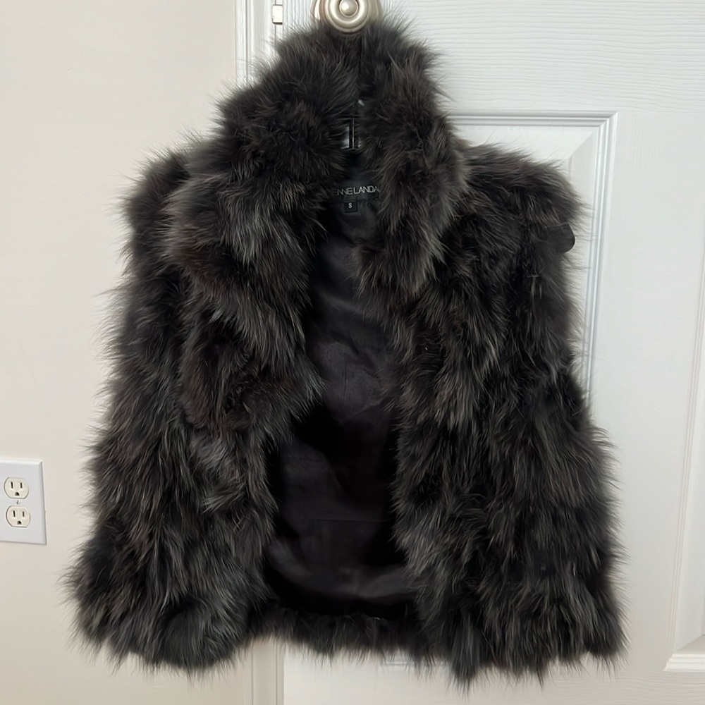 Adrienne Landau Dark Gray Faux Fur Vest